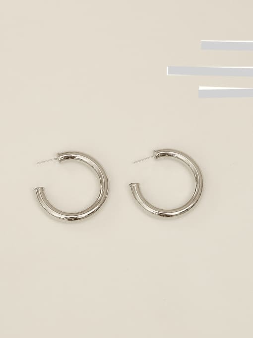 White K [medium] Copper Alloy Round Minimalist Hoop Trend Korean Fashion Earring